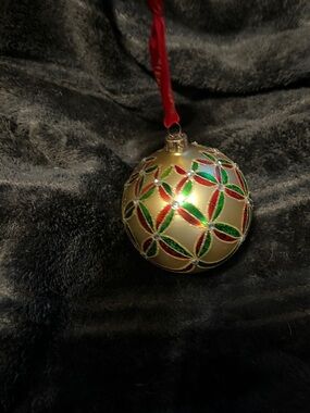 Waterford Gold Glass Ornament with Red and Green Enamel Accents